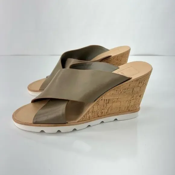 Dolce Vita Olive Green Criss Cross Cork Wedge Platform Sandal Slides Women's 9.5 - Picture 4 of 11